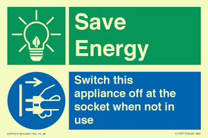 Save Energy, Switch this appliance off at the socket when not in use